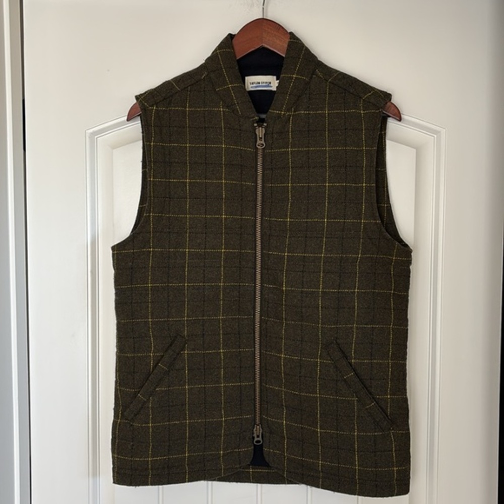 Taylor Stitch Olive Green, Blue and Yellow Plaid Vest